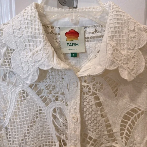 Farm Rio Guipure Ivory Lace Crochet Midi Shirt Dress Swim Coverup Women’s Small - Picture 6 of 9